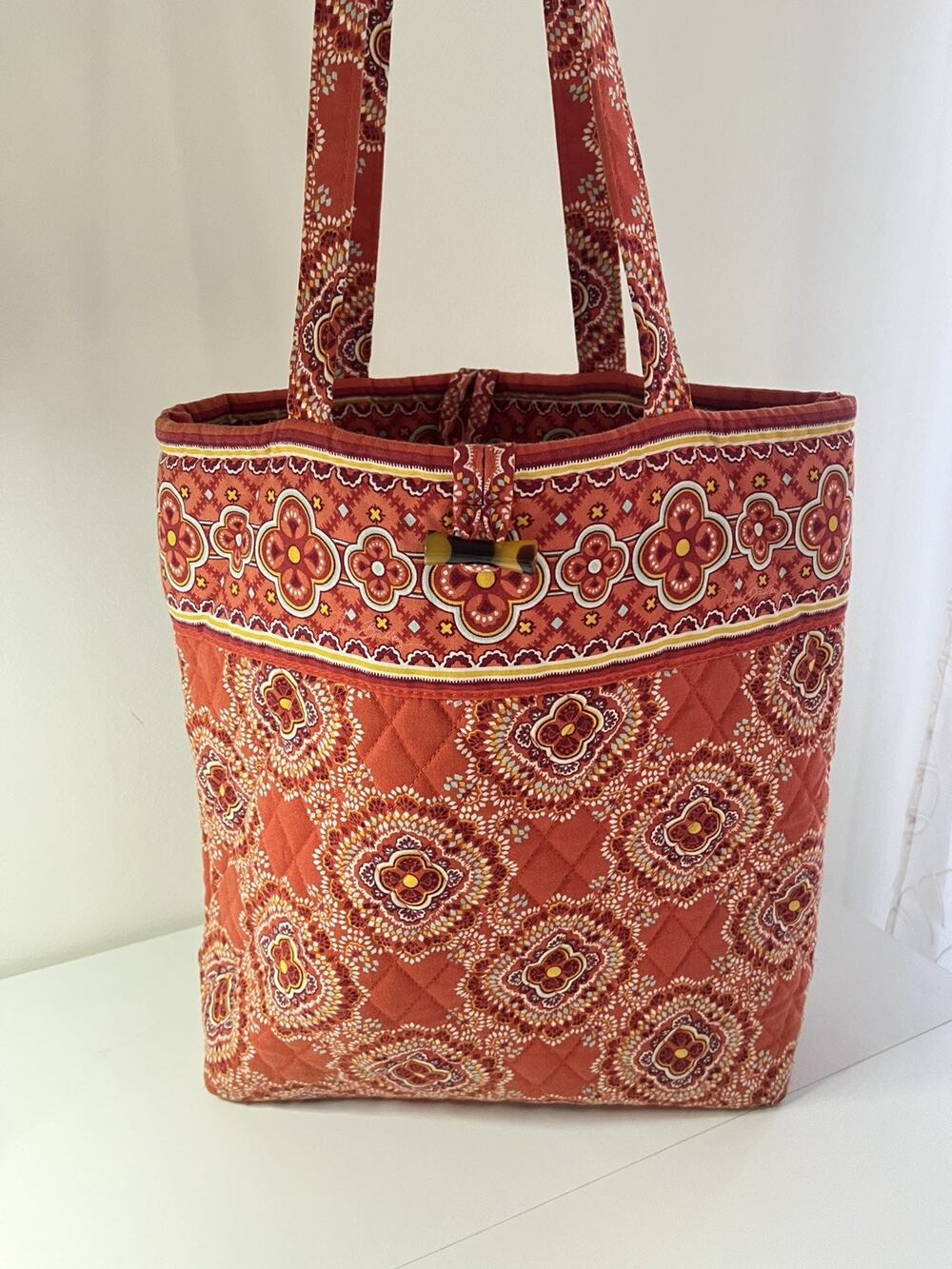 Vera Bradley Retired Paprika Pattern Quilted Tote Bag Orange Red Medallion EUC!